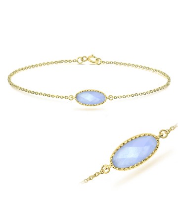 Blue Chalcedony Ellipse Shape Bracelet BRS-385-GP